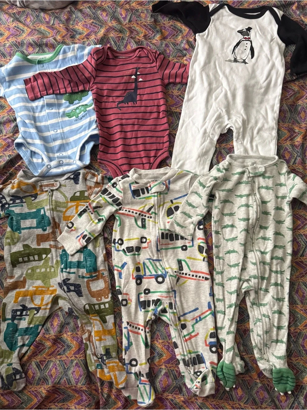 Carter's Multi-Print Baby Footie Bundle - Blue, Red, White, Gray, Green